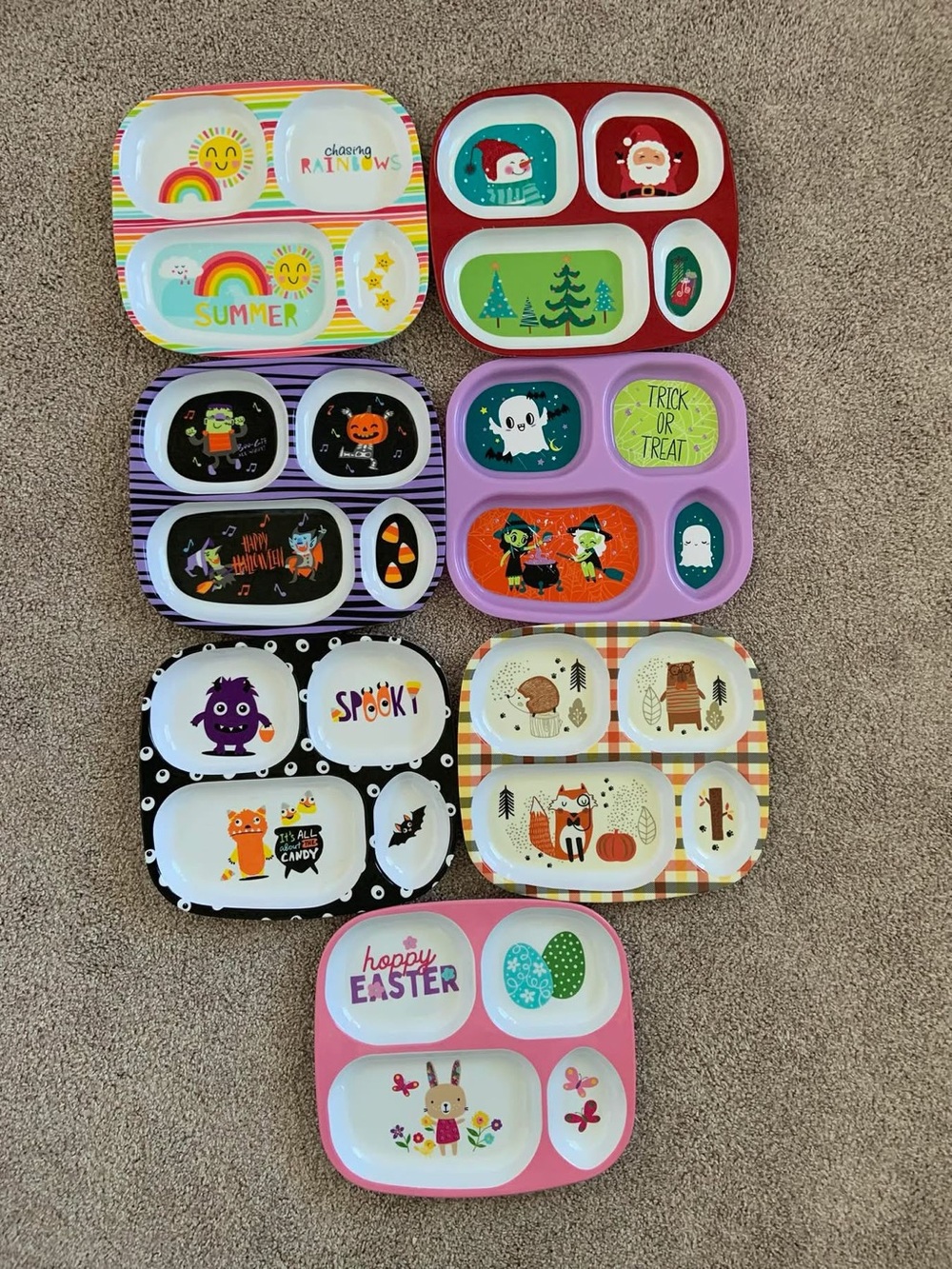 Assorted Seasonal Kids Sectioned Plates - Colorful Holiday Designs